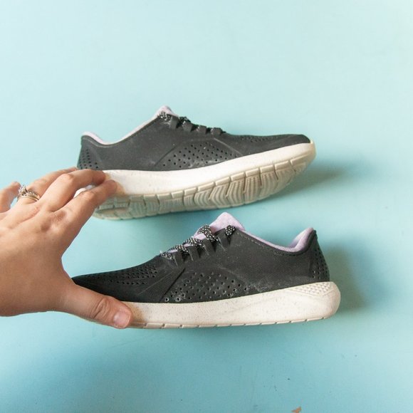 Crocs LiteRide Black Purple Rubber Athletic Lace Up Sneakers Size W 8 - Picture 3 of 9